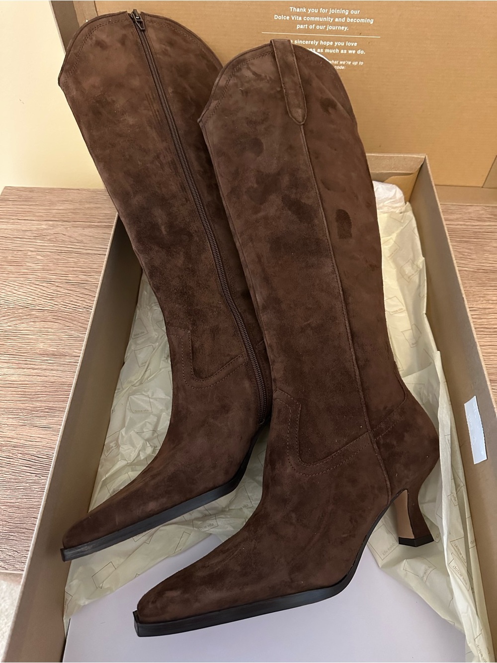 Dolce Vita Brown Suede Knee-High Heeled Boots